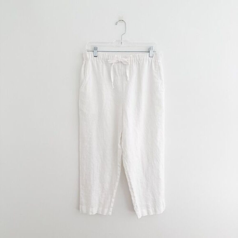 100% Linen White Drawstring Pants Minimalist Summer Trousers Size 10